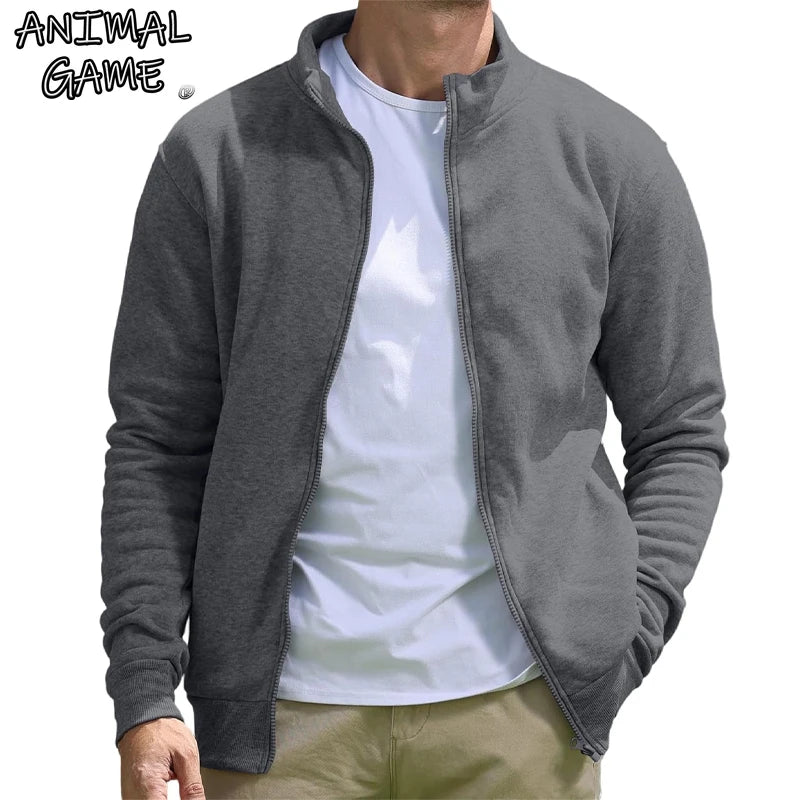 Animal Game Men's Full Zip Sweatshirt Casual Cardigan Lightweight Hoody Spring Zipper Work Jacket Coats Solid Color Streetwear