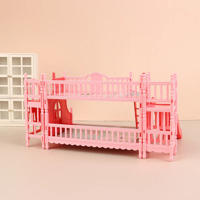 Charming Dollhouse Mini Princess Bunk Bed With Slide, Perfect Accessory for Dolls House Bedroom Decor