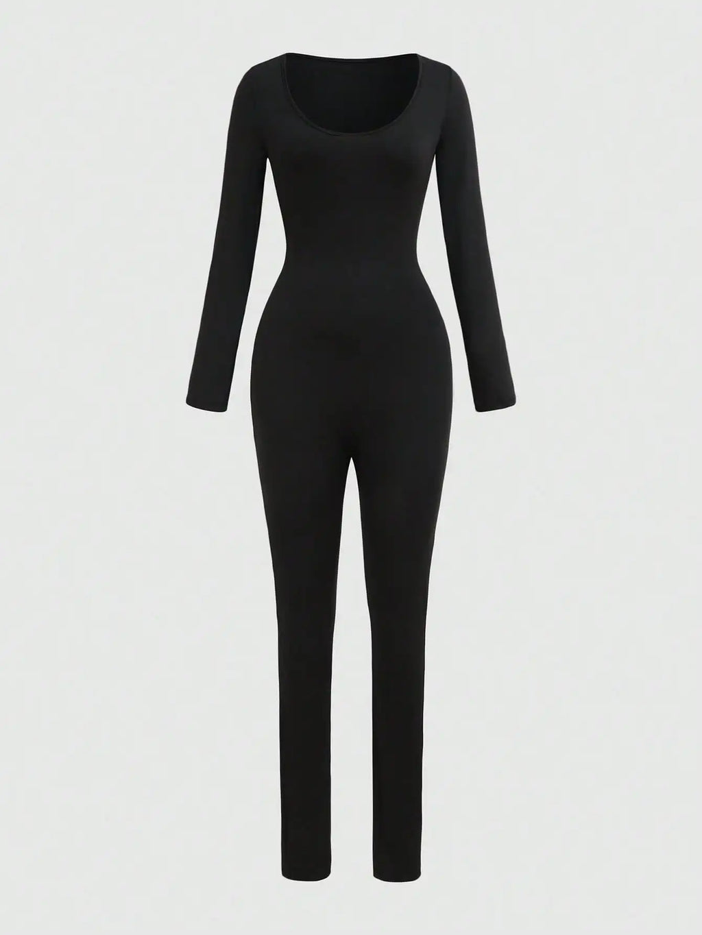 Black U-shaped Neck and Long Sleeve Jumpsuit Suitable for Spring and Autumn