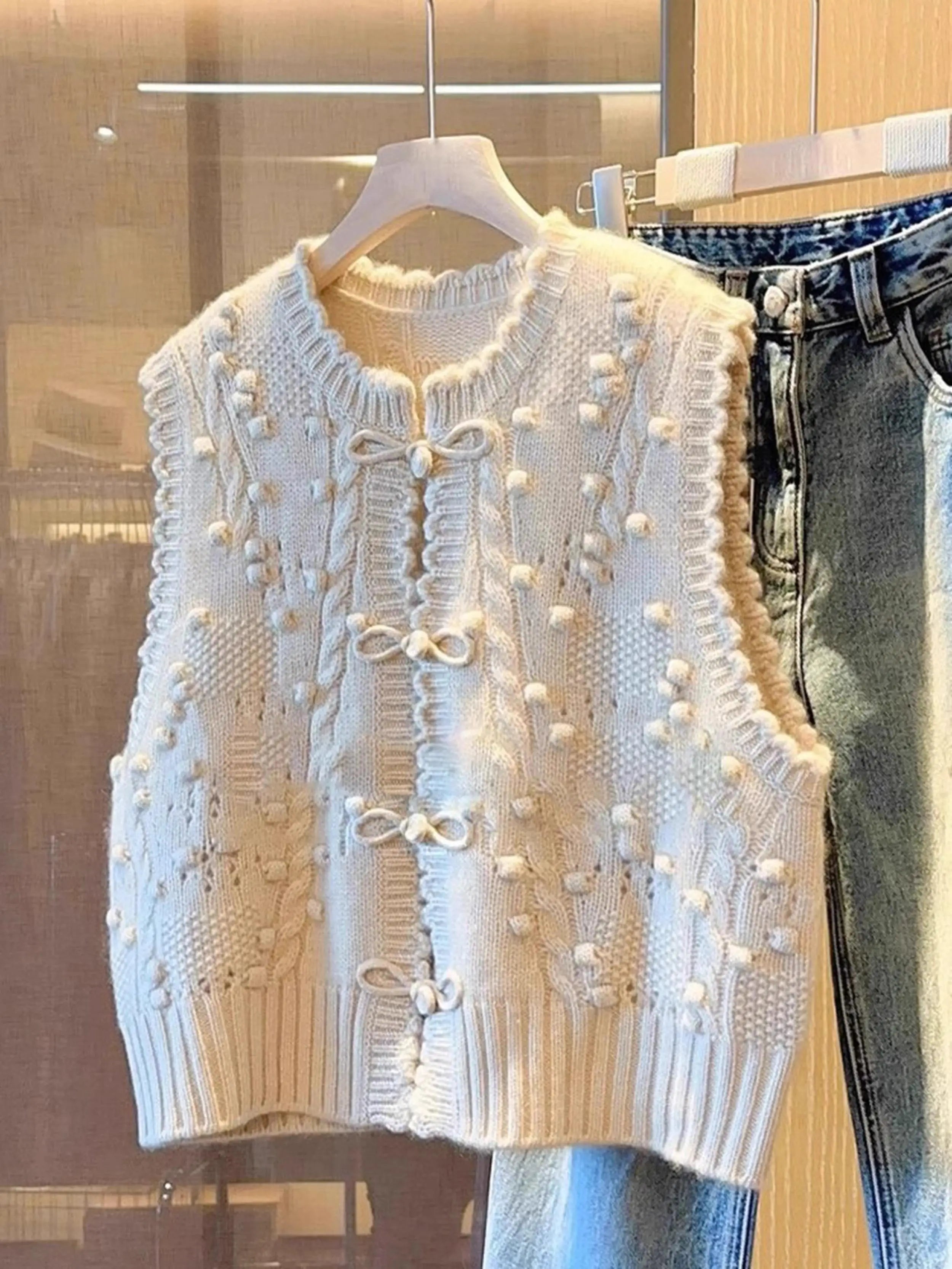 New Chinese Sle Old Money Knitted Sweater Vest Women's Outerwear Autumn Camere Small Fraance Sle Vest Autumn Winter