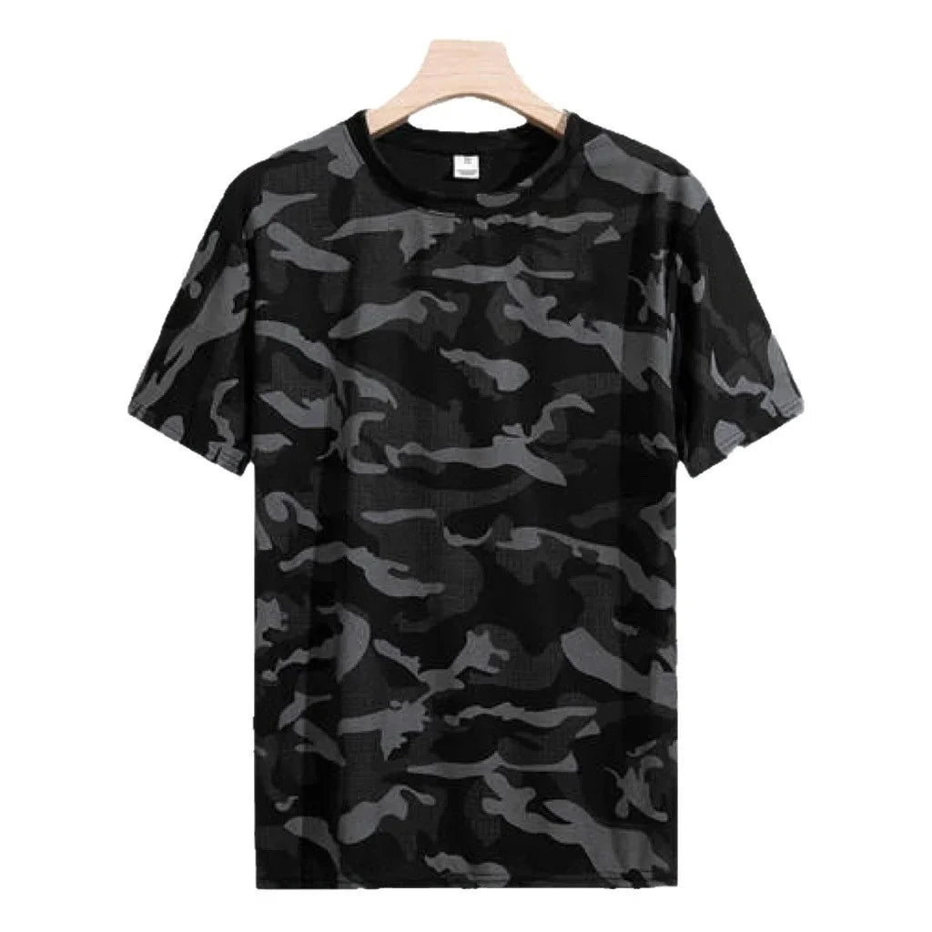 Camouflage Ice Silk Short Sleeve T-Shirt Men's Loose Fit Summer Sporty Quick Dry Casual Crew Neck Top Trendy Half Sleeve Shirt