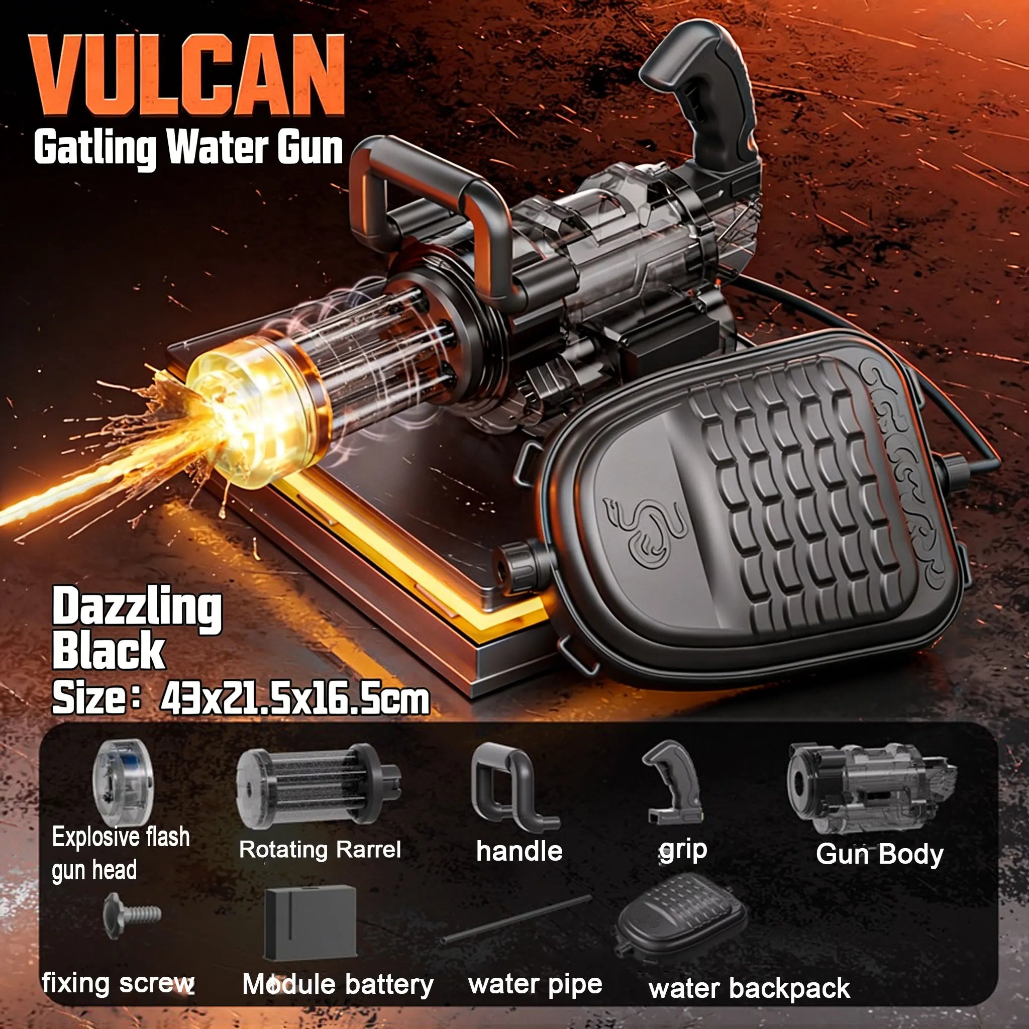 Powerful Rotating Gatling Water Gun With Large Capacity Backpack LED Light Gun Head Rapid Fire Children Outdoor Toys