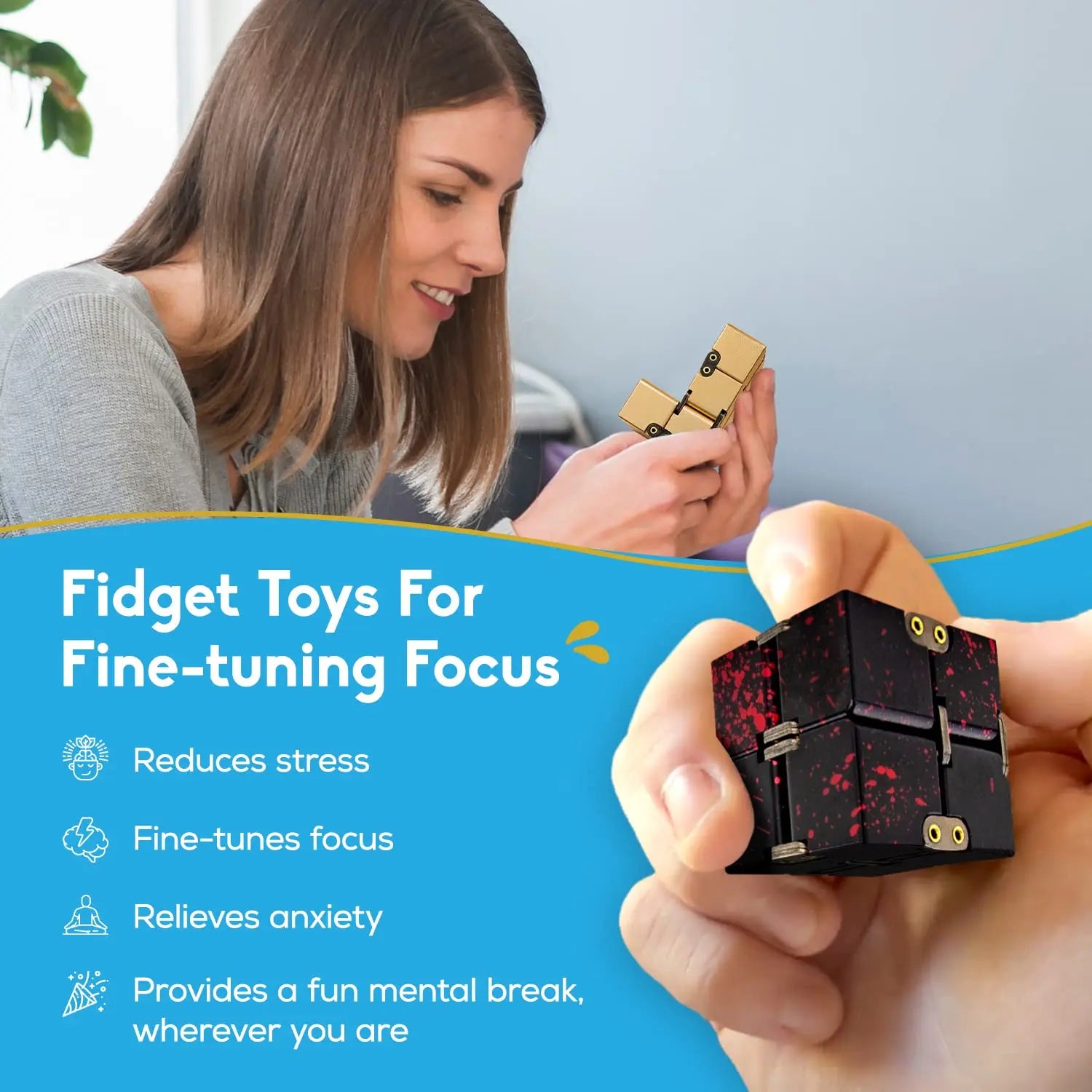 Infinity Cube Metal Fidget Toys,Aluminium‌ Antistress Anxiety Fidgeting EDC Anti Stress Relief Toy for Adult Kids Autism ADHD