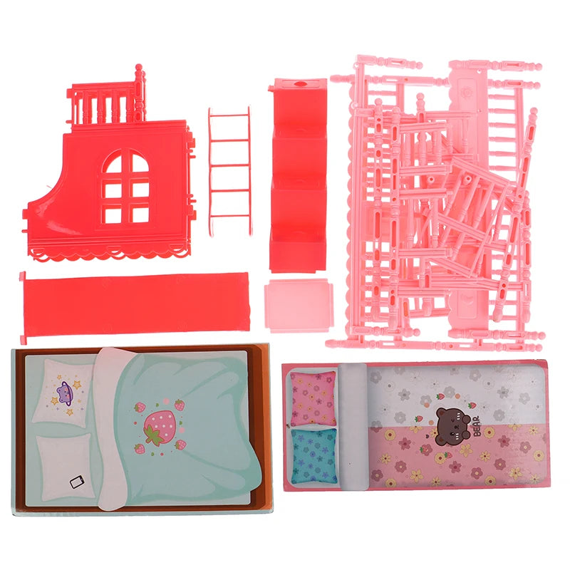 Charming Dollhouse Mini Princess Bunk Bed With Slide, Perfect Accessory for Dolls House Bedroom Decor