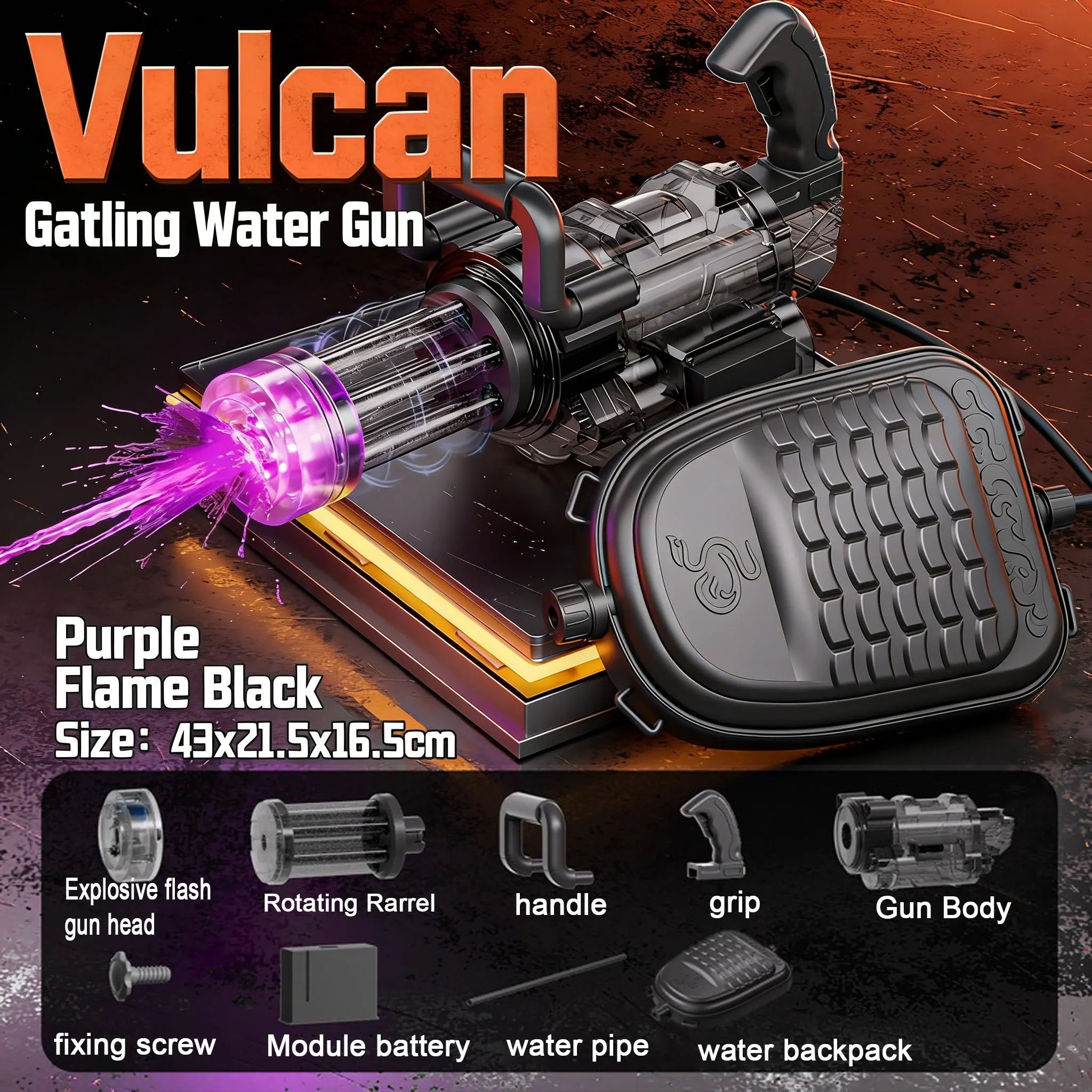 Powerful Rotating Gatling Water Gun With Large Capacity Backpack LED Light Gun Head Rapid Fire Children Outdoor Toys