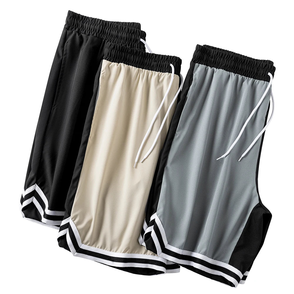 Men's Summer Colorblock Basketball Shorts Drawstring Elastic Waist Outdoor Casual Activities Hiking Fishing Contrast Striped Hem