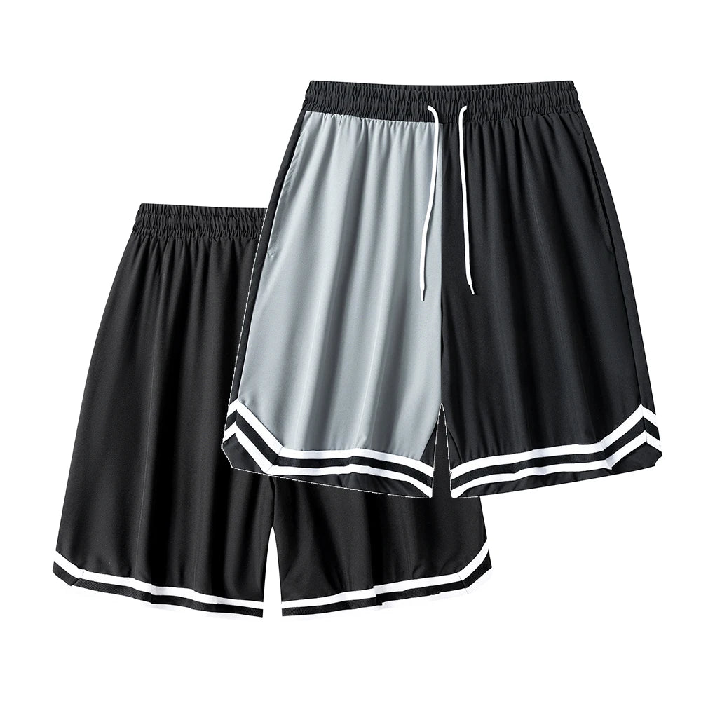 Men's Summer Colorblock Basketball Shorts Drawstring Elastic Waist Outdoor Casual Activities Hiking Fishing Contrast Striped Hem