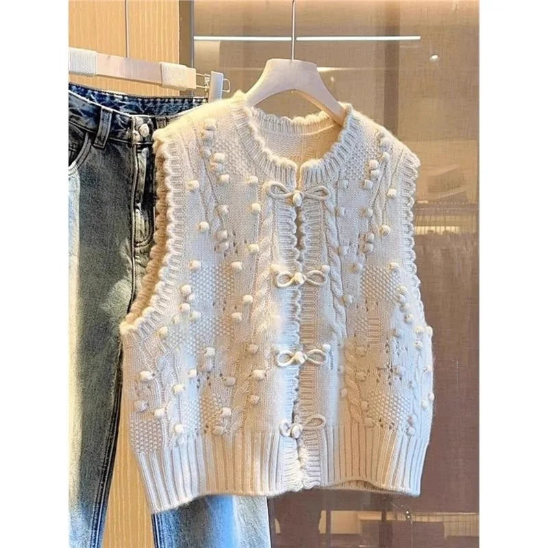 New Chinese Sle Old Money Knitted Sweater Vest Women's Outerwear Autumn Camere Small Fraance Sle Vest Autumn Winter
