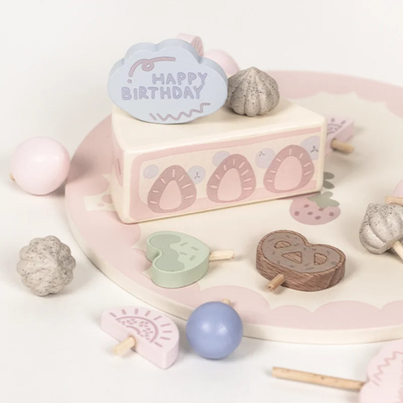 Wooden Children Kitchen Toys Pretend Toys Cutting WHITE PEACH Cake Play Food Kids Toys  Birthday