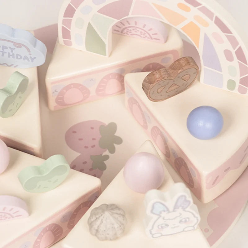 Wooden Children Kitchen Toys Pretend Toys Cutting WHITE PEACH Cake Play Food Kids Toys  Birthday