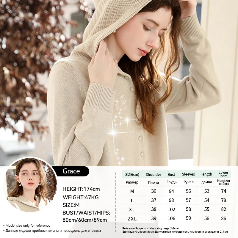 I BELIEVE YOU Apricot Wool Hooded Sweater Jacket for Women Autumn Winter 2025 Knitted  Warm Soft Casual Sweater Coat 2253126071