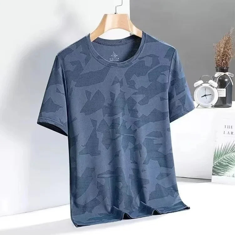 Camouflage Ice Silk Short Sleeve T-Shirt Men's Loose Fit Summer Sporty Quick Dry Casual Crew Neck Top Trendy Half Sleeve Shirt