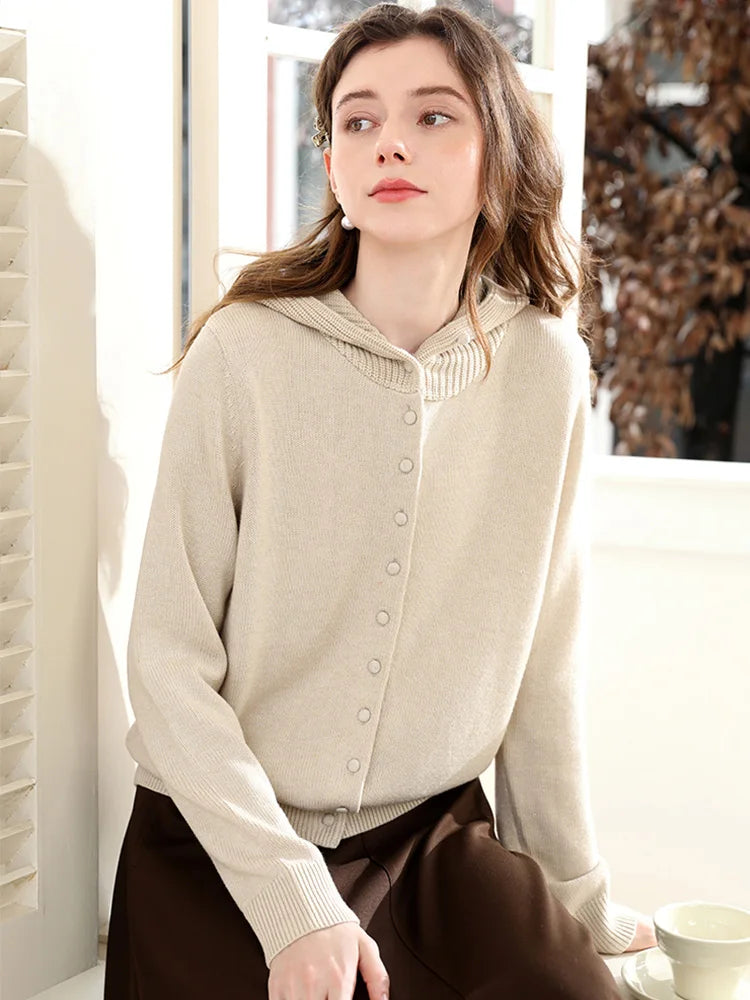 I BELIEVE YOU Apricot Wool Hooded Sweater Jacket for Women Autumn Winter 2025 Knitted  Warm Soft Casual Sweater Coat 2253126071