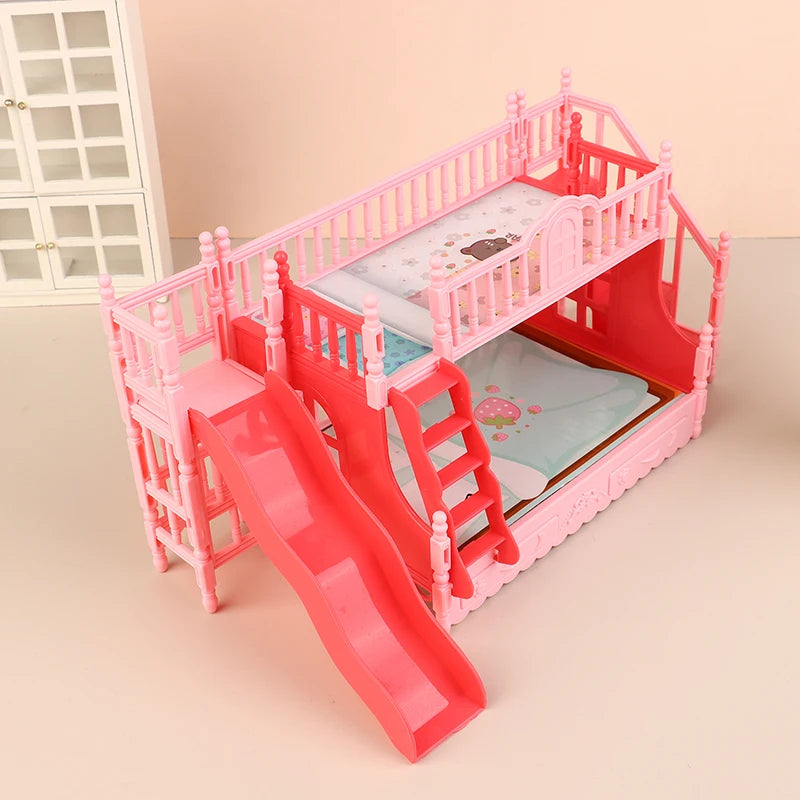 Charming Dollhouse Mini Princess Bunk Bed With Slide, Perfect Accessory for Dolls House Bedroom Decor