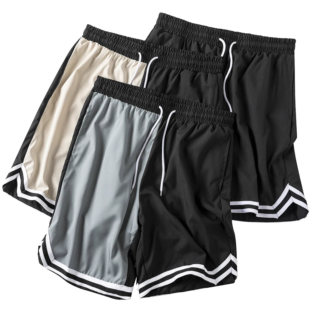 Men's Summer Colorblock Basketball Shorts Drawstring Elastic Waist Outdoor Casual Activities Hiking Fishing Contrast Striped Hem