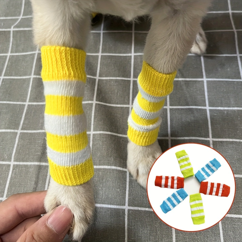 Pet Dog Elbow Guards, a Set of 2 Front Leg And 2 Hind Leg Protectors, Elbow Support Wraps, Leg Support Wraps, Breathable Elastic Knitted Protective Socks for Pets, 4pcs Pet Leg Socks.