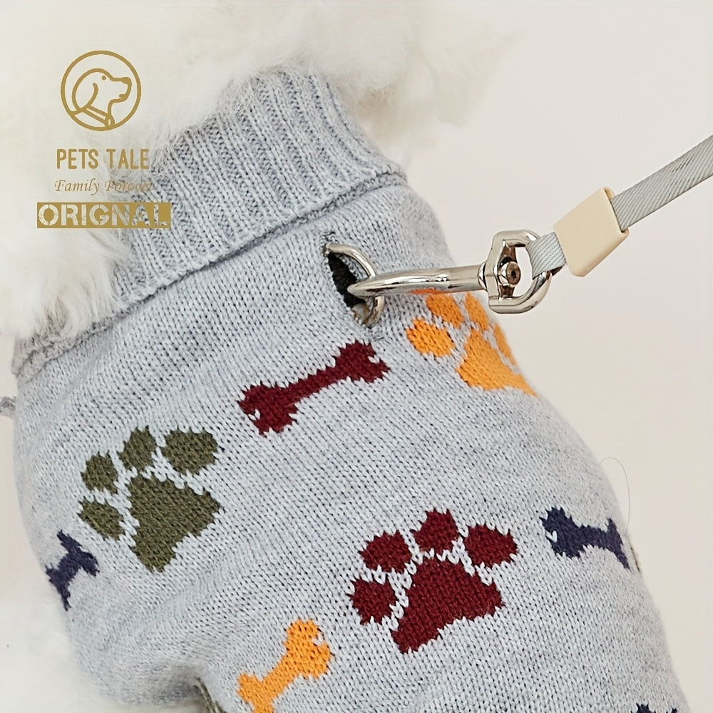 PETS TALE Premium Dog Sweater - Cozy Knit Pullover, Bone & Paw Print, Machine Washable for Small to Large Breeds
