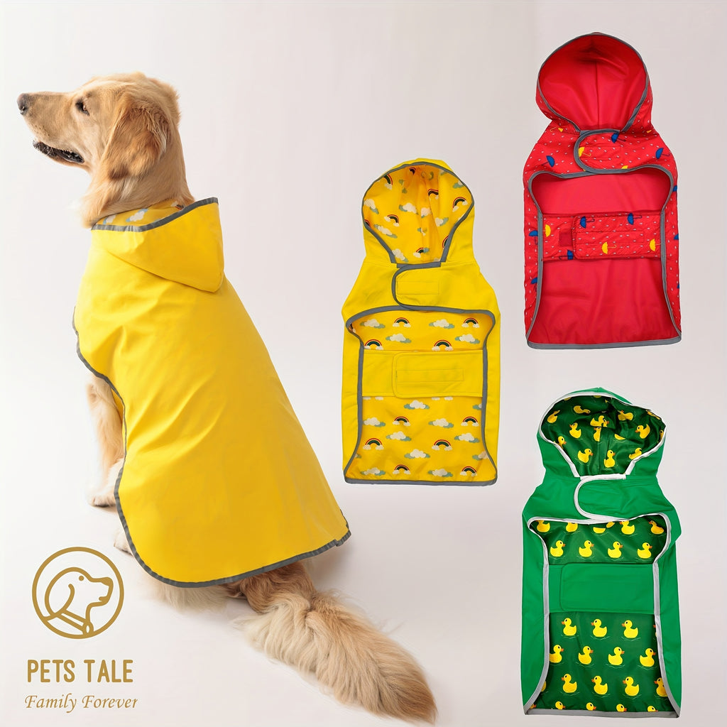 1pc PETS TALE Reversible Dog Raincoat, Polyester Pet Jacket with Duck Print, Machine Washable, Adjustable Straps for Small to Extra Large Breeds