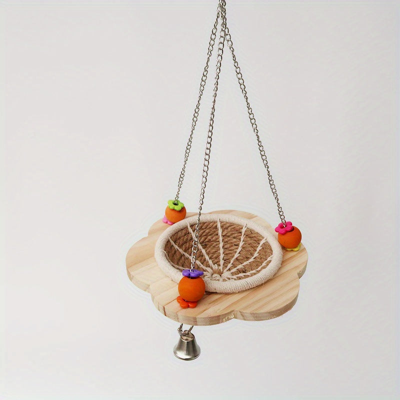 Cozy Bird Hammock Swing - Durable Plywood Nest for Parrots, Squirrels & Small Pets with Random Bead Accents