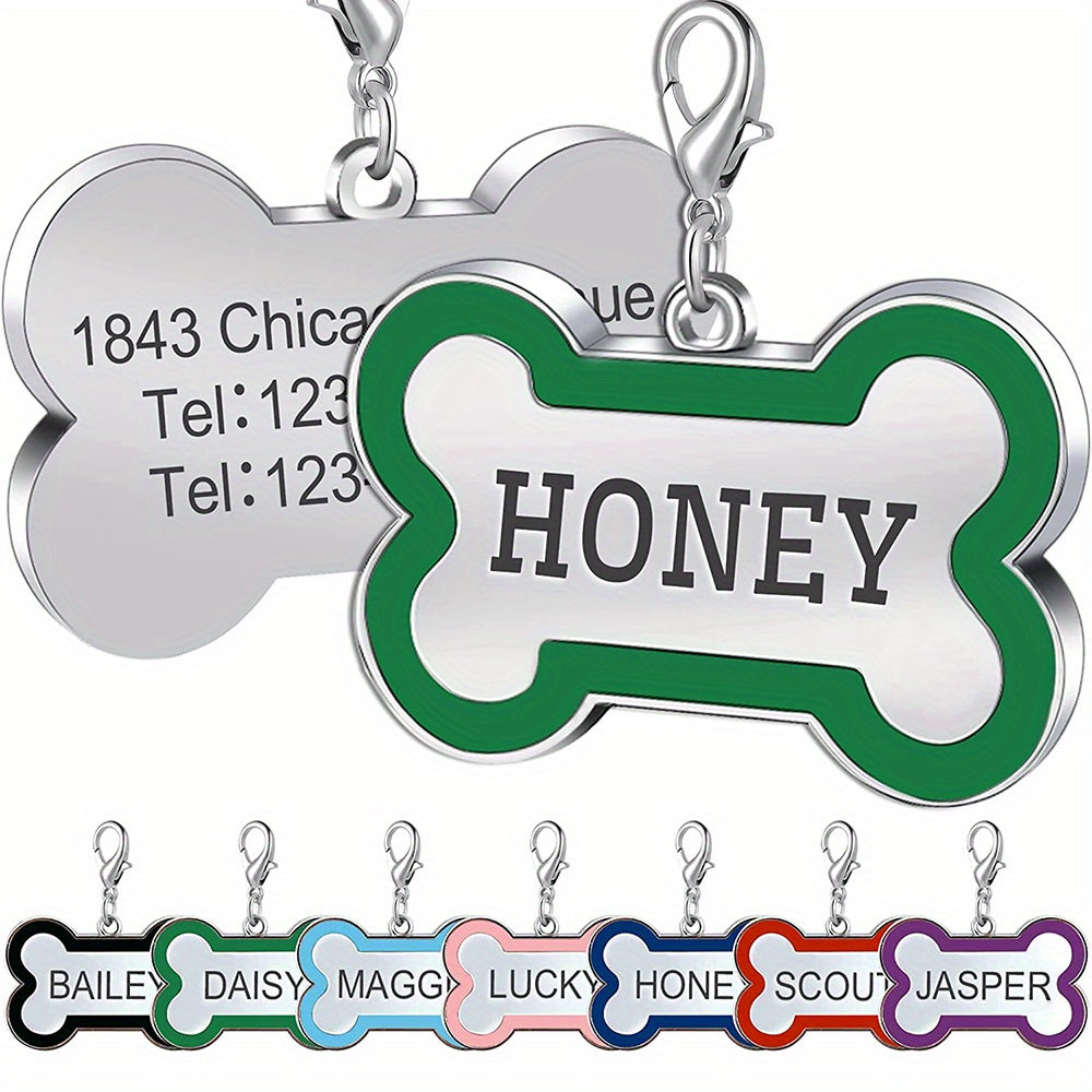 Custom Engraved Dog Tag for Pets - Personalized Zinc Alloy Bone-Shaped ID Tag with Slide-On Chain - Durable & Stylish Pet Name Tag for Dogs, Dog Tags Personalized Pets