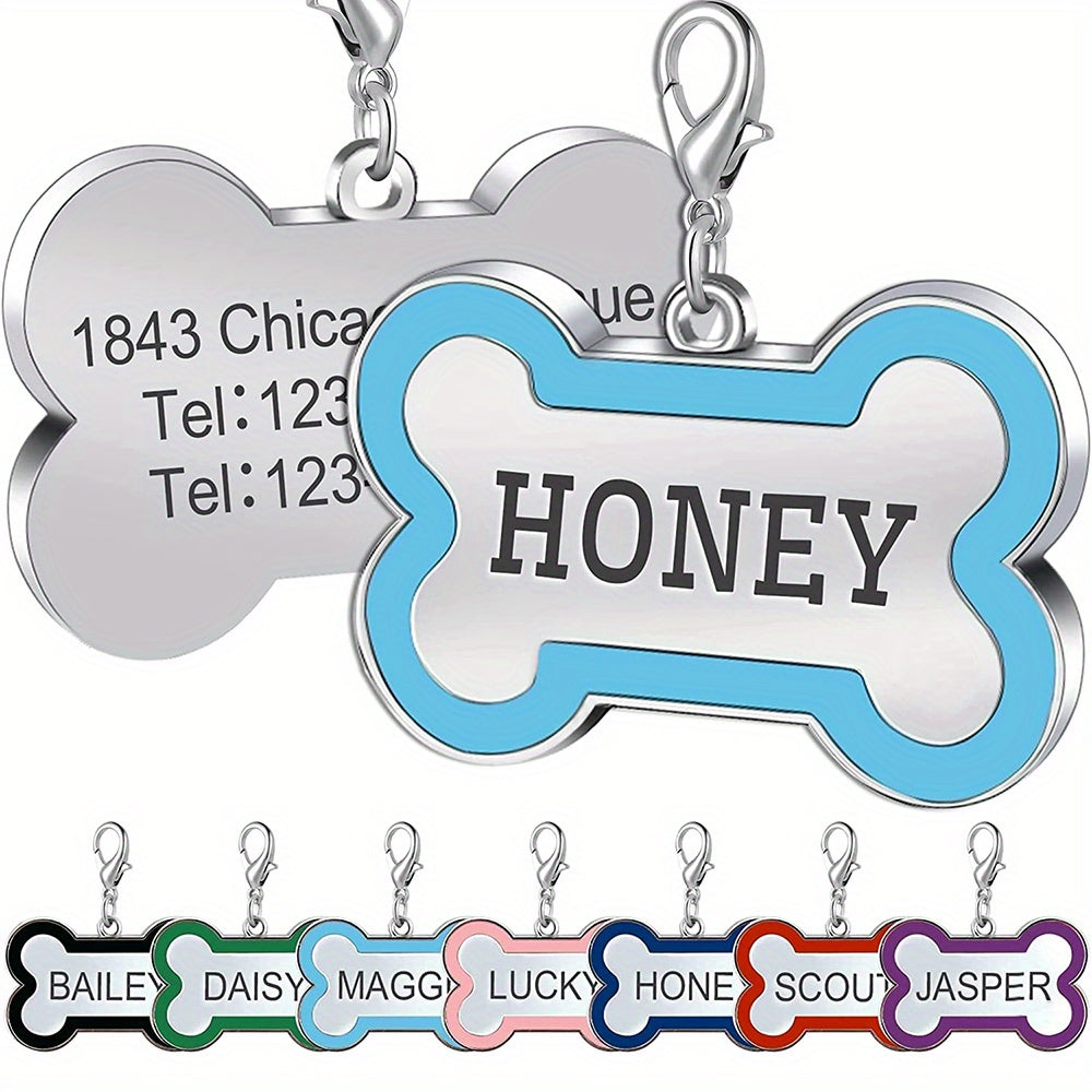 Custom Engraved Dog Tag for Pets - Personalized Zinc Alloy Bone-Shaped ID Tag with Slide-On Chain - Durable & Stylish Pet Name Tag for Dogs, Dog Tags Personalized Pets