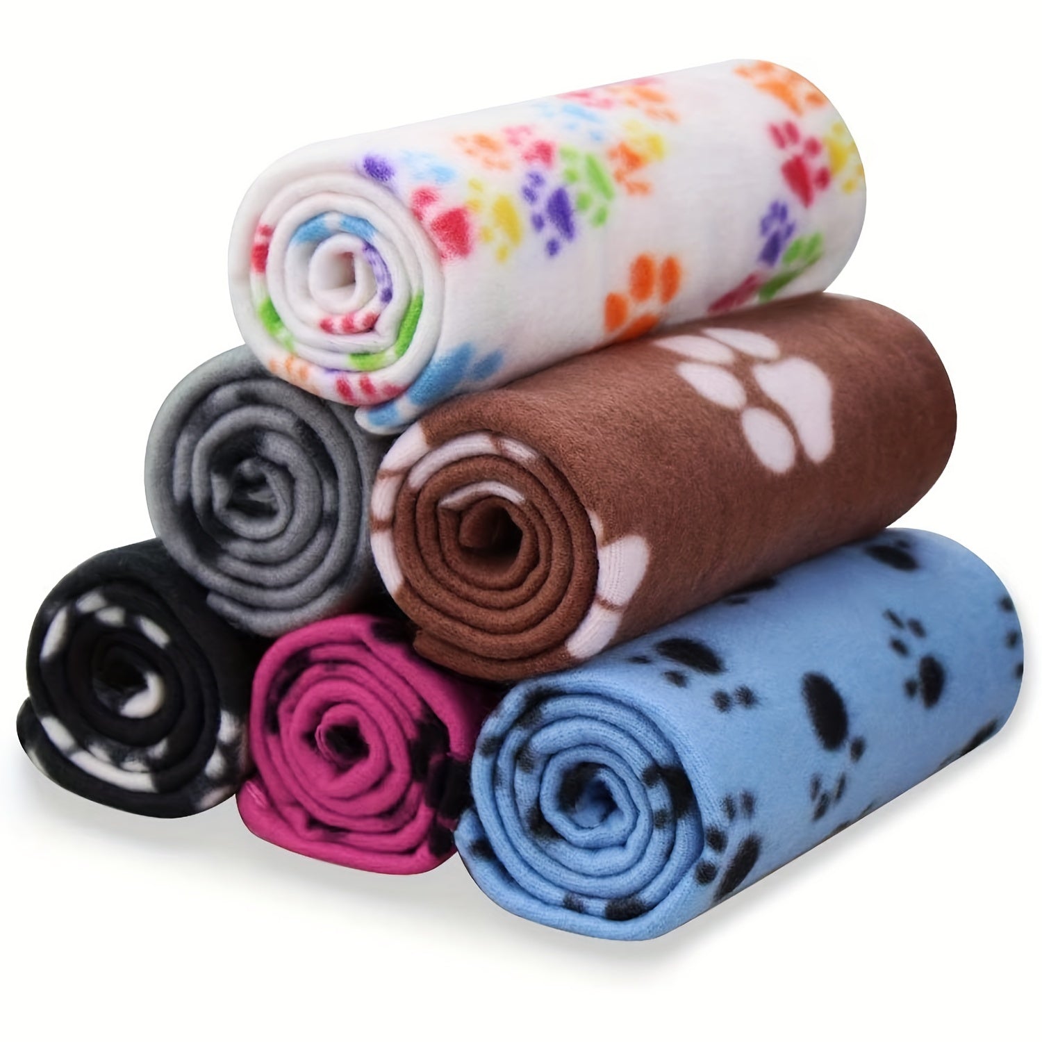 [Warm Paw Print Dog Blankets] 6-Pack Warm Paw Print Dog Blanket Bed Covers - Cozy for Your Furry Pets