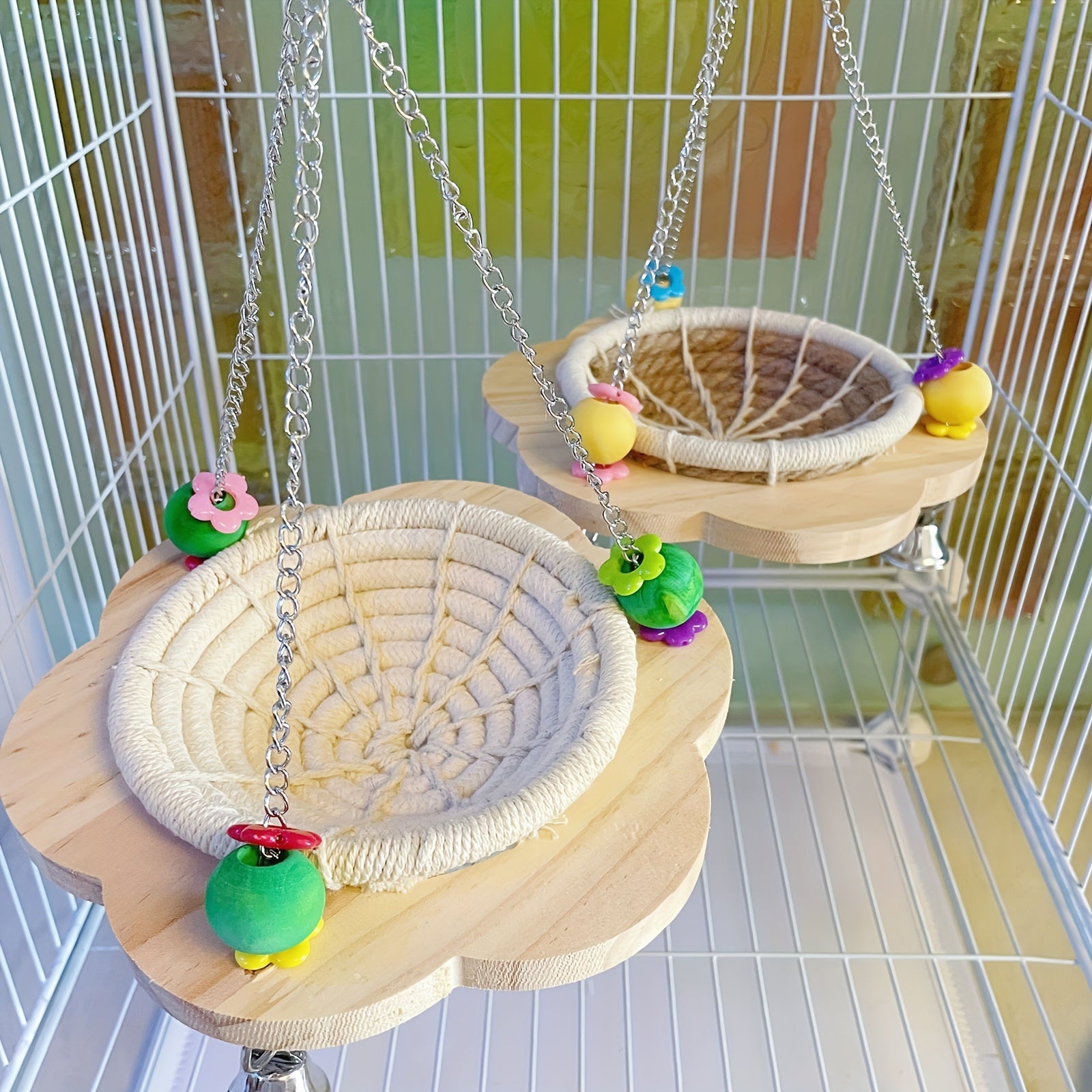 Cozy Bird Hammock Swing - Durable Plywood Nest for Parrots, Squirrels & Small Pets with Random Bead Accents