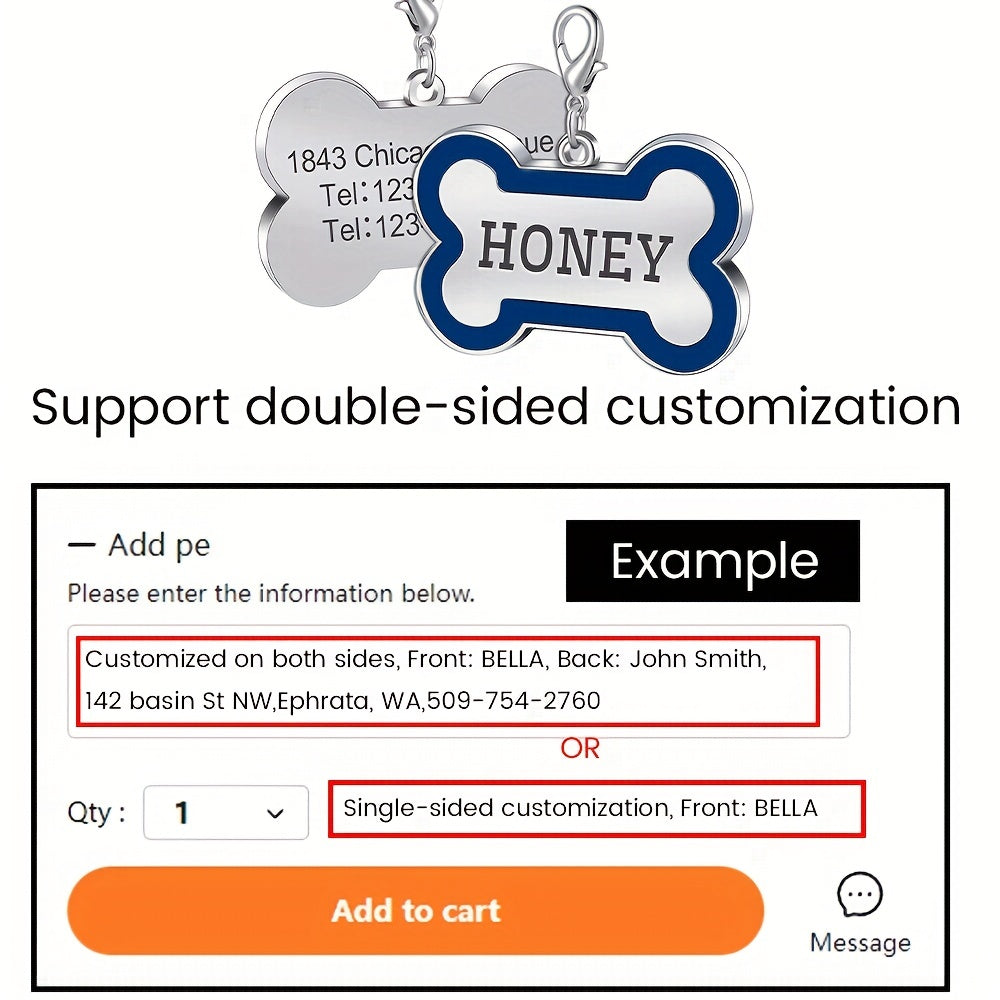 Custom Engraved Dog Tag for Pets - Personalized Zinc Alloy Bone-Shaped ID Tag with Slide-On Chain - Durable & Stylish Pet Name Tag for Dogs, Dog Tags Personalized Pets