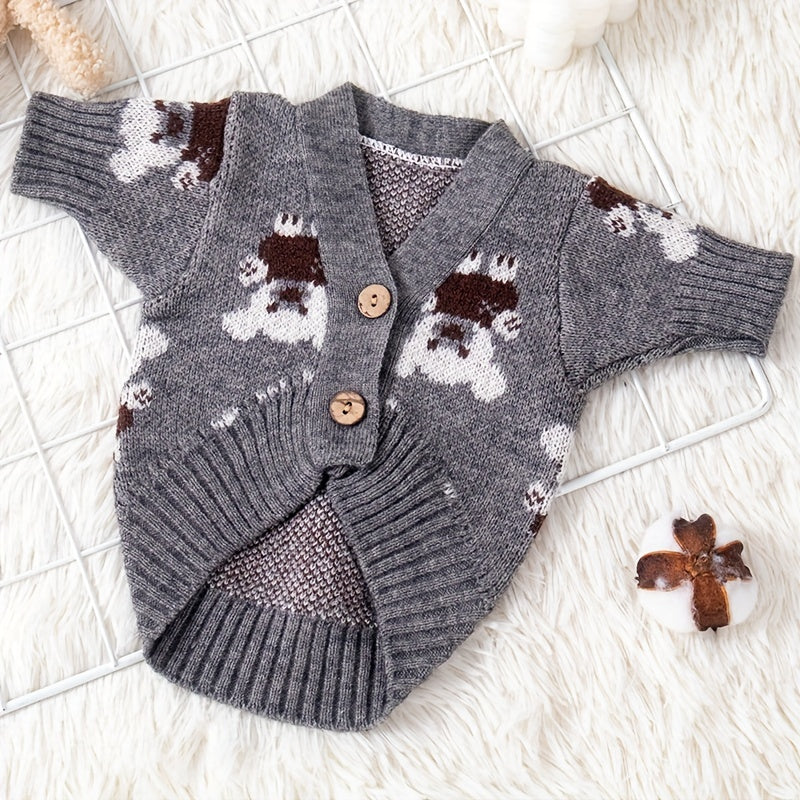 Cute Bear Print Knitted Cardigan for Pets to Keep Warm in Autumn And Winter