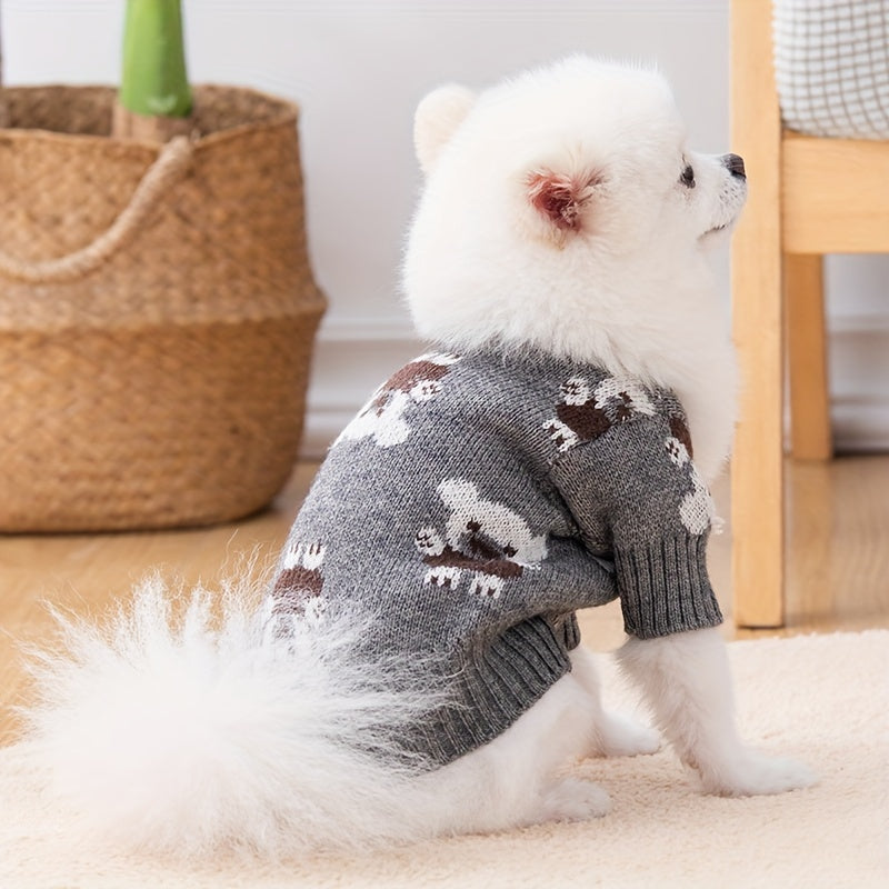 Cute Bear Print Knitted Cardigan for Pets to Keep Warm in Autumn And Winter