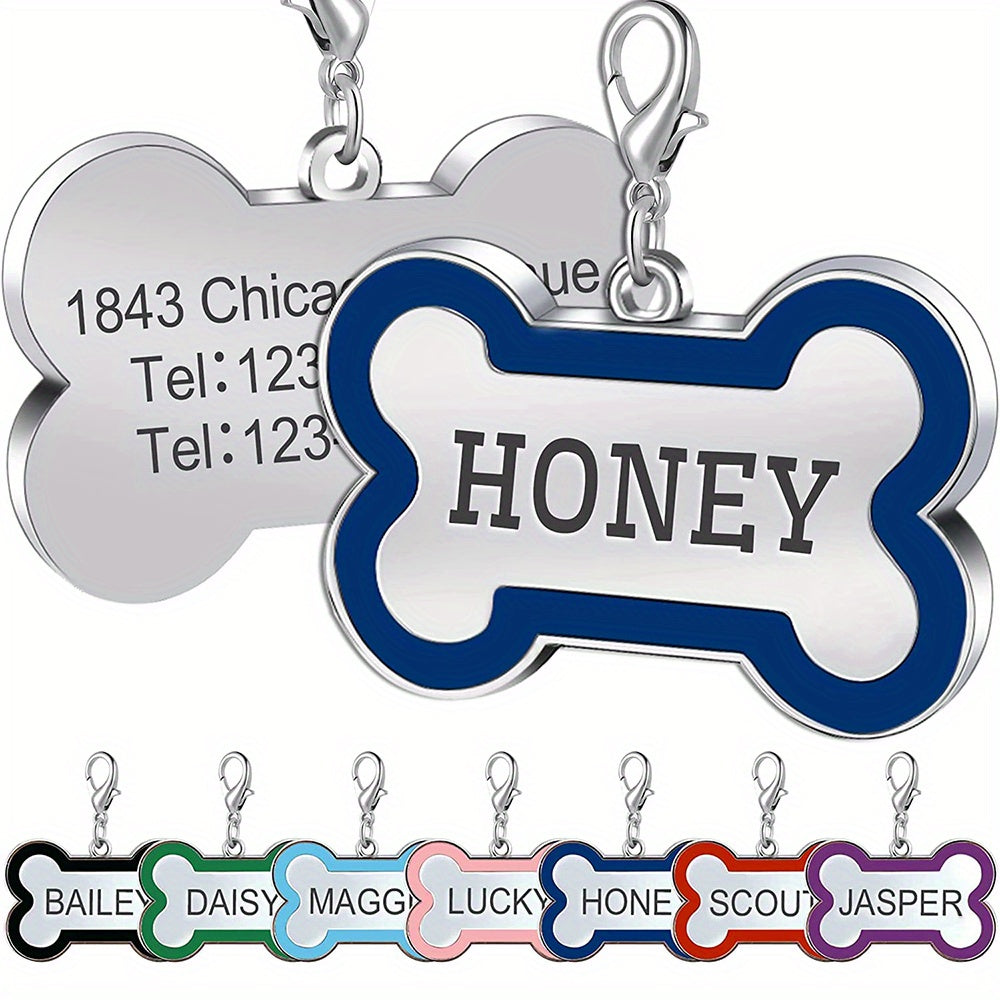 Custom Engraved Dog Tag for Pets - Personalized Zinc Alloy Bone-Shaped ID Tag with Slide-On Chain - Durable & Stylish Pet Name Tag for Dogs, Dog Tags Personalized Pets